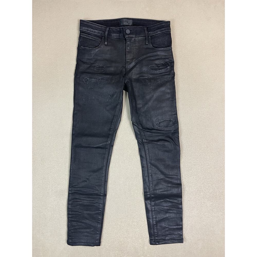 RTA Jeans Womens 26 Black Wax Skinny Low Rise‎ Distressed Stretch Regular Fit